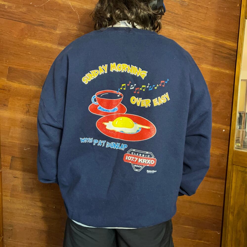 VINTAGE Y2K Oklahoma Radio Sweatshirt Size 2X 107.7 Graphic Print Navy